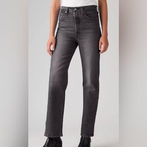 LEVI’S Sz 32 Ribcage Ankle Straight Washout Black Button Fly Jeans NEW WITH TAG